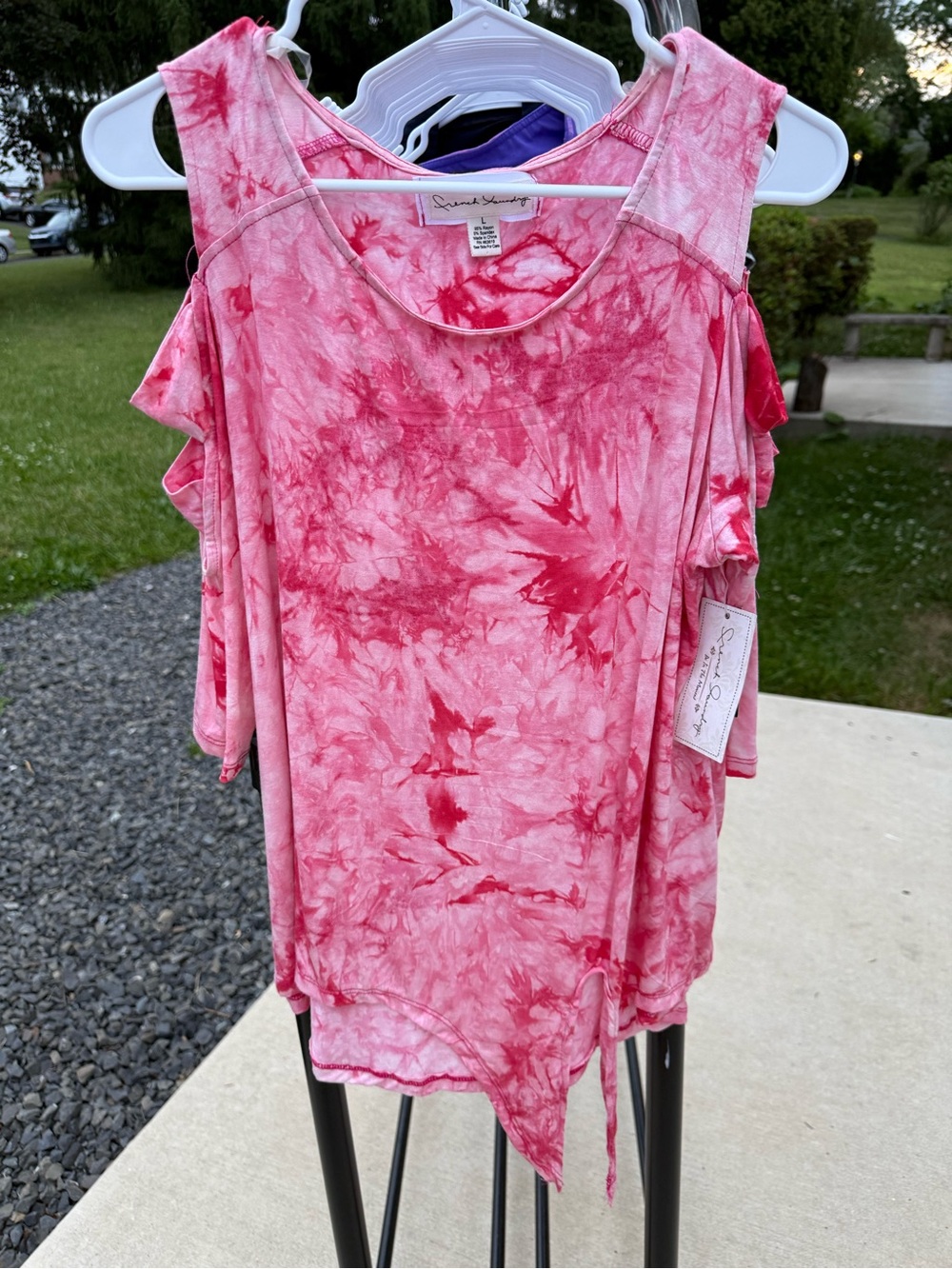 NWT French Laundry Pink Tie-Dye Cold-Shoulder Top L